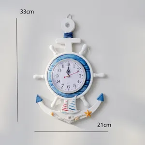 Reloj de pared de ancla estilo mediterráneo madera decoración náutica colgante 33cm