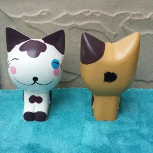 Handmade wooden cat figurines, creative Mediterranean home decor desktop ornament set of 2.