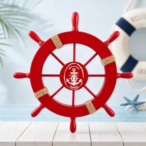 Red wooden ship steering wheel nautical wall hanging decor and vintage room ornament
