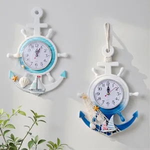 Reloj de pared de ancla náutica mediterránea reloj colgante decorativo de madera para hogar