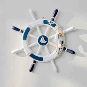 Mediterranean style wooden ship wheel wall decor nautical hanging ornament for room home bar