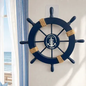 Wooden nautical ship wheel wall hanging decor 28cm Mediterranean style home wall ornament