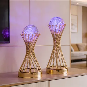 European light luxury iron glowing crystal ball ornaments for living room and desktop decor.