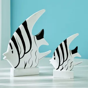 Set de adornos de peces de madera estilo mediterráneo, decoración pintada a mano.