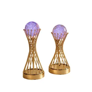 Gold iron crystal ball decor, European luxury glowing sphere ornaments for living room home.