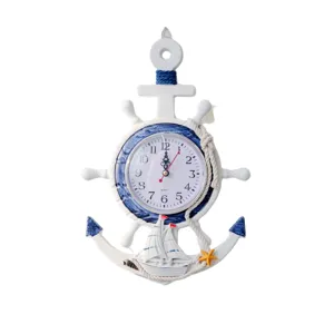 Reloj de pared de madera ancla estilo mediterraneo decoracion hogar cuarzo marino