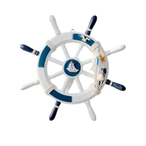 Mediterranean wooden ship wheel wall hanging decor nautical marine home room ornament.