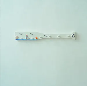 Mediterranean wooden oar wall hook nautical home decorative hanging hook with marine seashell design