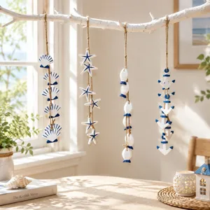 Mediterranean style blue white hanging ornaments wooden shell starfish fish anchor home wall decor