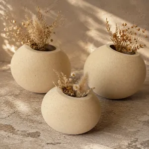 Moderne minimalistische runde dekorative Vase Set mit Trockenblumen fuer Wohnzimmer