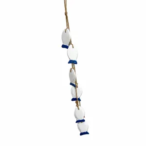 Mediterranean style wooden fish hanging decor white and blue wall ornament for home room