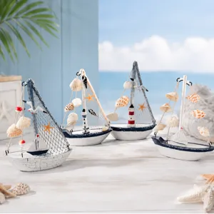 Mittelmeer Mini Segelboot Ornament Set, nautische Holzschiff Dekoration für Zuhause.