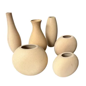 Minimalistische rohe Holzvasen Set, unglasierte Trockenblumen Deko Handwerk