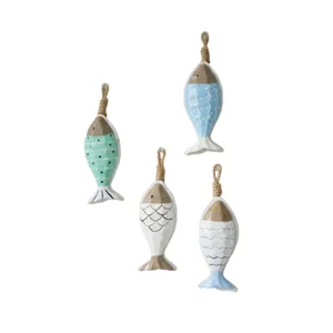 Mediterranean wooden small fish hanging ornaments wall decor set for home living room.