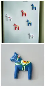 Imanes de nevera coloridos de madera con diseño de caballo Dala, decoración nórdica.