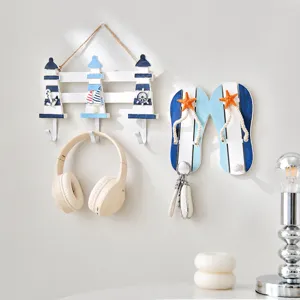 Style Méditerranéen Crochet Mural en Bois Créatif Entrée Porte-Manteau Thème Plage Décoration Intérieure