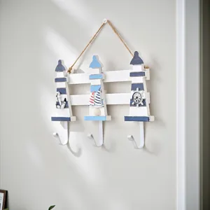 Patere murale phare mediterraneen en bois crochet porte-manteau deco marine entree maison