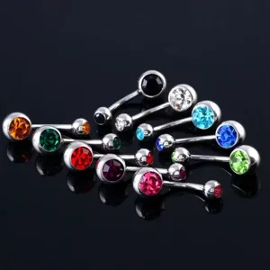 Multi-color stainless steel navel piercing ring with sparkling cubic zirconia belly button studs.