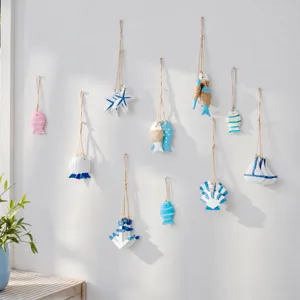 Mediterranean Style Wooden Marine Elements Wall Hanging Pendant Small Fish Starfish Sailboat Anchor Home Room Decor