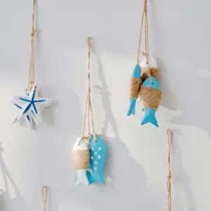 Mediterranean wooden fish starfish wall hanging decor rustic nautical home ornament