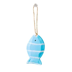 Mediterranean style wooden fish hanging pendant wall decor blue white striped ornament