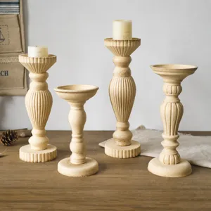 European Retro Wooden Candle Holder Blank DIY Blank Unfinished Pillar Candle Stand Home Decor Photography Props