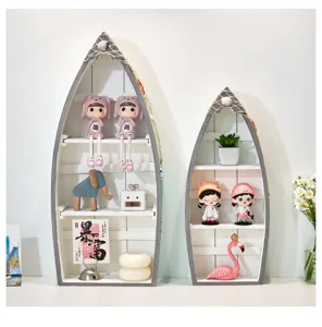 Mediterranean style wooden boat cabinet shelf desktop ornament marine theme decor display.