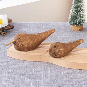 Minimalistische Vögel Figuren aus Massivholz im 2er Set, süße Tischdeko für Kinderzimmer Büro.