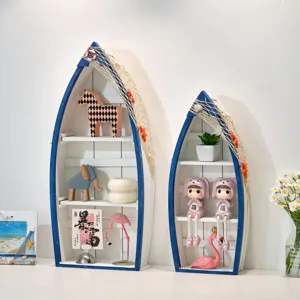 Mediterranean style wooden boat shelf desktop decoration creative ocean theme ornament display stand