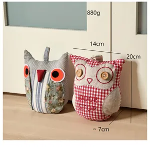 Fabric owl door stop decorative stopper, heavy plush animal home decor, 14x20cm 880g.