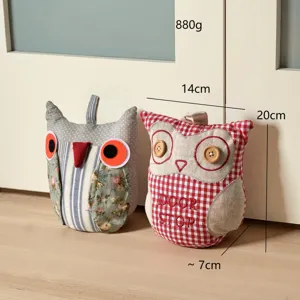 European retro fabric owl doorstop, cute 3D stuffed animal anti-collision block home decor.