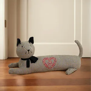 Fabric cat door stopper, cute cartoon draft blocker, decorative home bedroom door stop.
