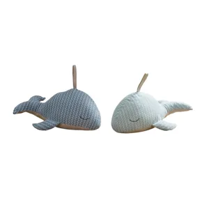Striped fabric whale doorstop, cute marine style animal home decor and sandbag ornament.