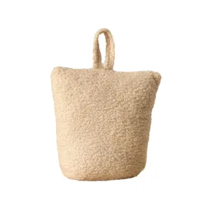 Bellissimo ferma-porta in tessuto sherpa beige con maniglia cuneo porta pesante