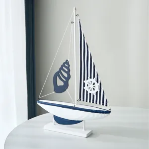 Adorno de modelo de velero de madera náutica, decoración de escritorio estilo mediterráneo.