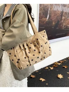 Borsa shopper in velluto a coste stile coreano retro a pois borsa tracolla casual