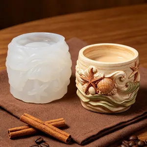 Exquisite sea wave and shell silicone mold and finished pen holder product detail display.