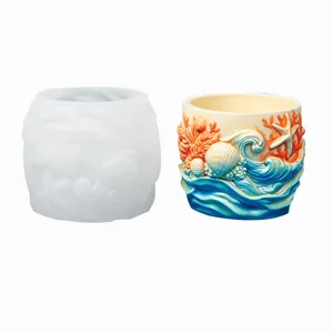 Ocean wave silicone mold for resin casting, succulent plant pot, pen holder and desktop decor detail.