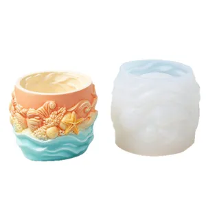 Sea wave succulent plant pot silicone mold pen holder desktop decoration epoxy craft mold