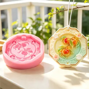 Silicone mold for Chinese style fruit flower relief aromatherapy pendant crafting tool.
