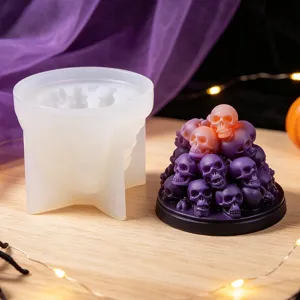 Halloween Totenkopf Stapel Silikon Kerzenform 3D Harz Gips Aromatherapie Form DIY Handwerk Heim Dekor Backform