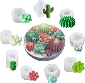9-Piece Cactus Succulent Silicone Candle Molds Set DIY Micro Landscape Soap Craft Decor