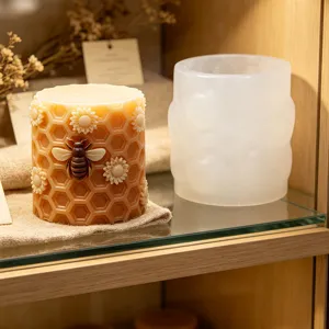 Zylinder Wabe Biene Kerze Silikonform Set mit detaillierten Blumen und Bienen Relief für Hobbys.