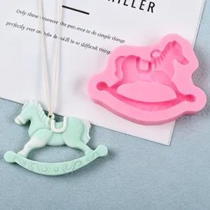 Silicone rocking horse mold and epoxy resin pendant DIY craft casting tool set for handmade gifts.