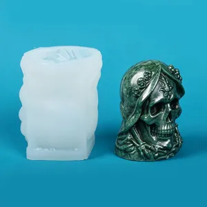 Moule en silicone crâne d'Halloween et ensemble de décoration de crâne vert pour artisanat.