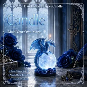 Handmade dragon candle silicone mold, resin casting craft, fantasy desktop decor.