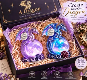 Silicone mold for resin creations featuring crystal dragon design with gift box packaging.