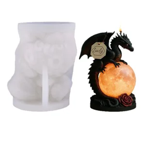 Chinese dragon silicone mold and finished glowing moon candle craft ornament for DIY home decor