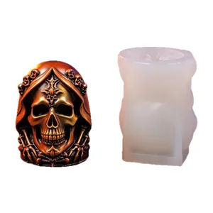 Moule en silicone crâne de cape gothique d'Halloween et ornement en résine pour bougie.
