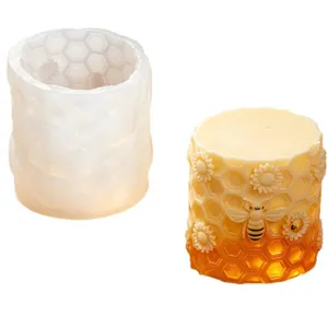 Silikonkerzenform mit 3D-Waben-, Bienen- und Sonnenblumen-Design für DIY-Handseife und Gips.